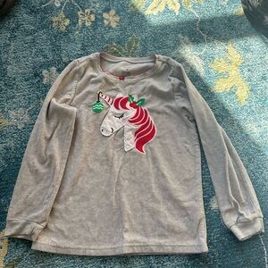 Carters children’s size 10 grey Christmas unicorn fleece long sleeve shirt